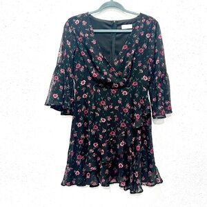 Altar'd State Pink and Red Fit and Flare Dress with‎ Bell Sleeves small